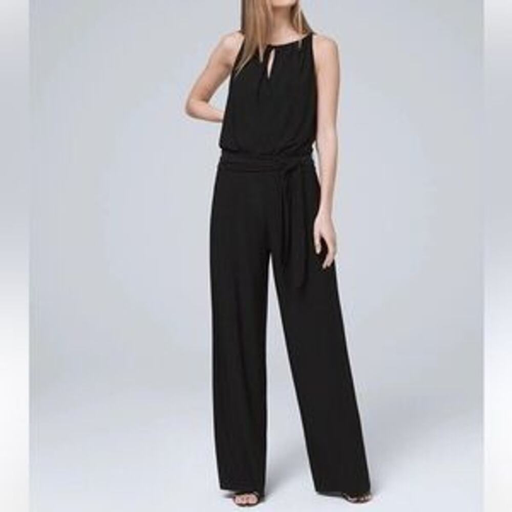 White House Black Market Women’s Keyhole Halter Sleeveless Jumpsuit Size S Black